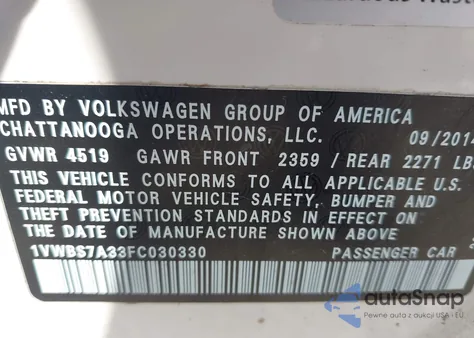 2015 Volkswagen Passat 1.8T Se from USA, damaged, VIN 1VWBS7A33FC030330